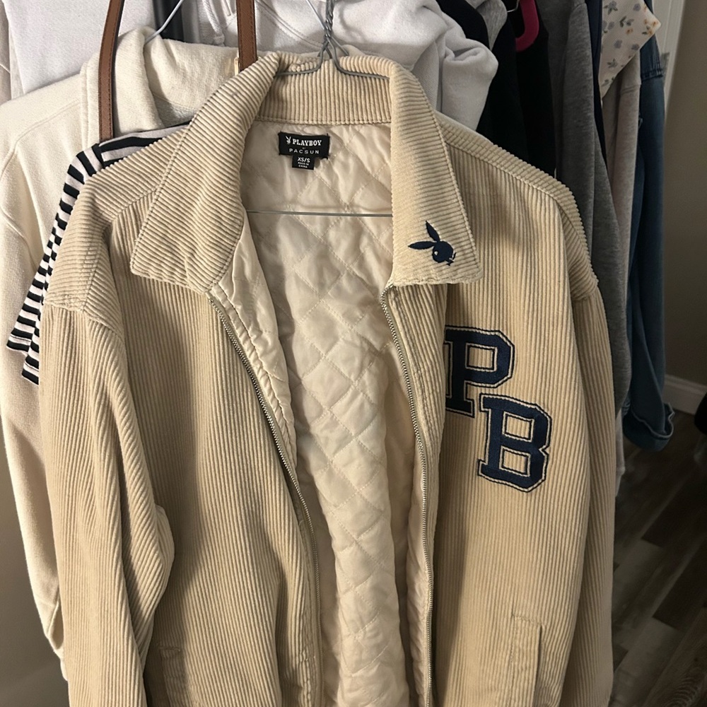 PLAYBOY Men's Tan Corduroy Bomber Jacket